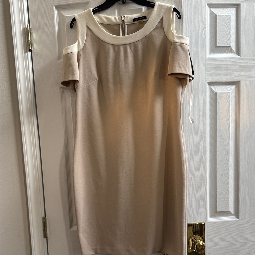 Tommy Hilfiger Cream and Tan Cold Shoulder Mini Dress